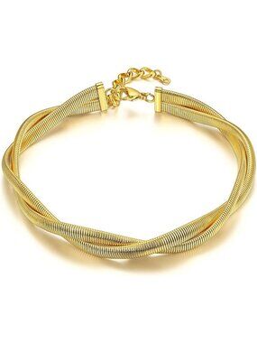 Chunky Chain Choker Necklace for Women, Stainless Steel Snake Link Design